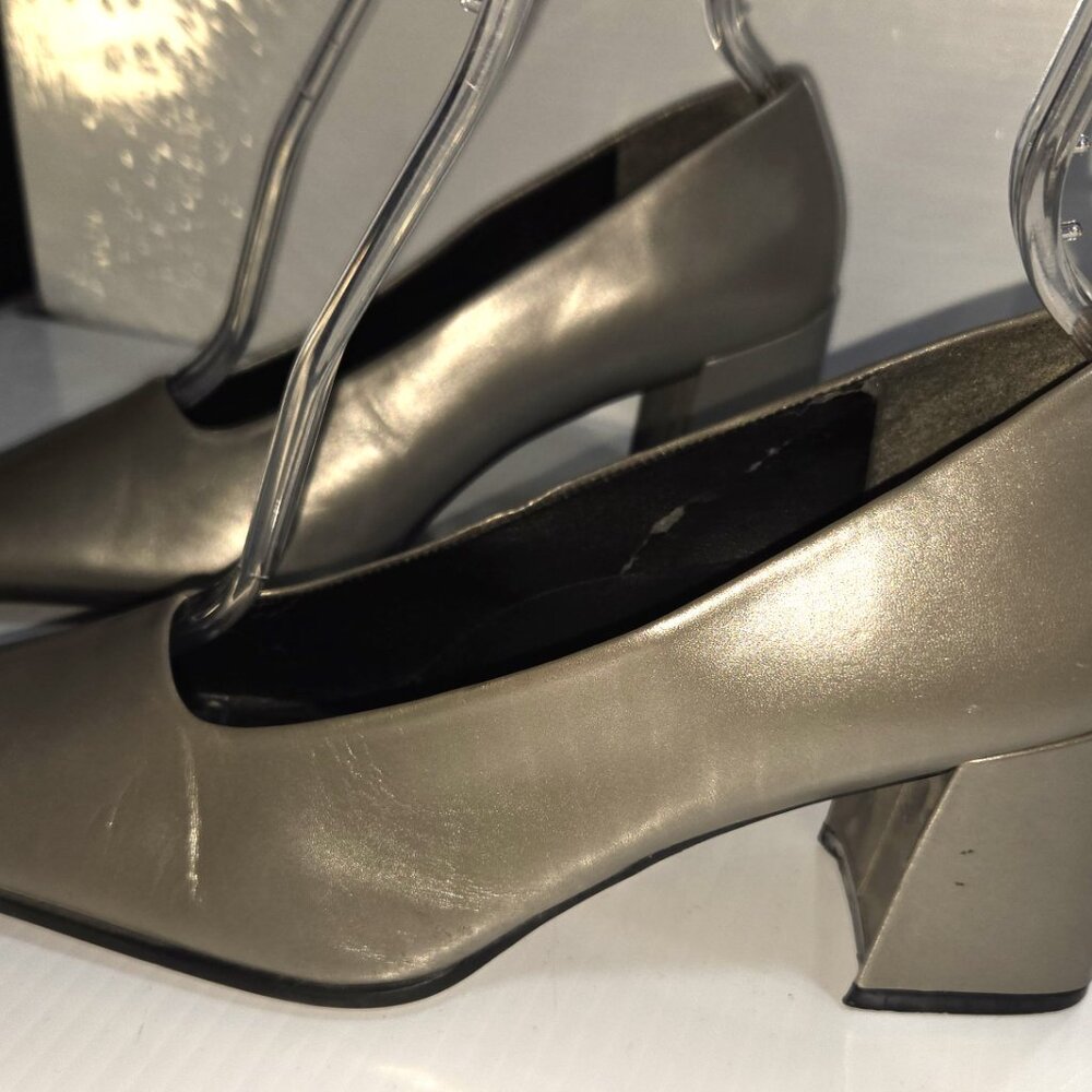 Cloud Nine West Vibe 9x9 Women's Leather Pewter Block Heel Pumps Size 8